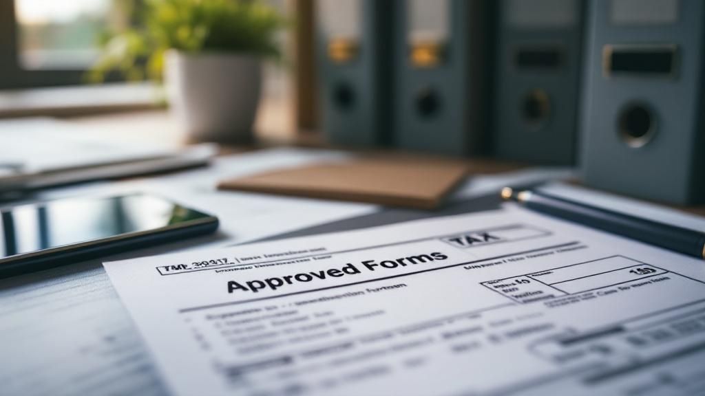 ATO tax form labeled 'Approved Forms' on desk with smartphone and folders in background