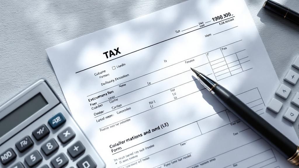 Tax form with pen and calculator on a white desk under soft light, illustrating capital gains tax (CGT) documentation and case analysis.