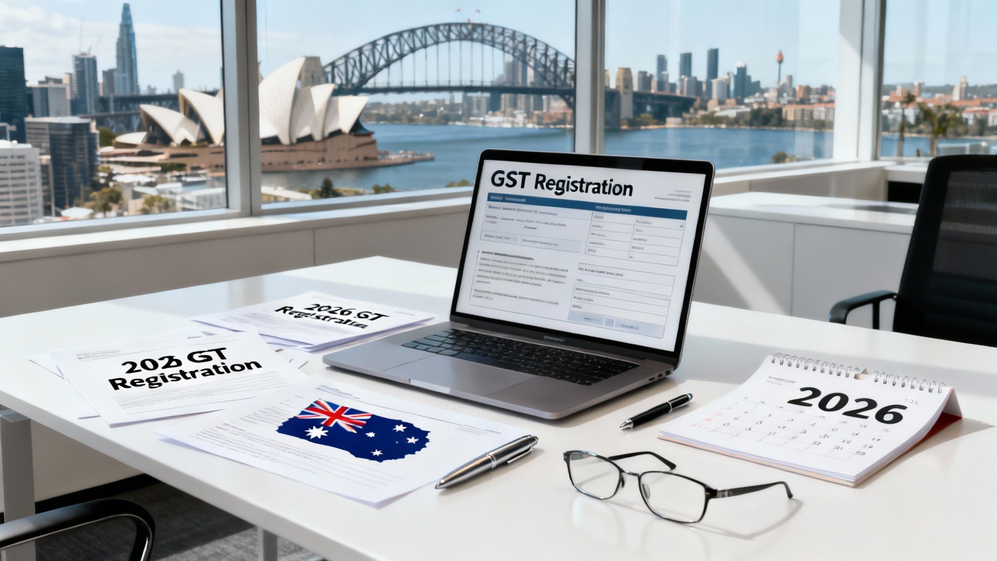 GST registration guide for Australian businesses explaining turnover thresholds, ATO requirements, and compliance essentials.