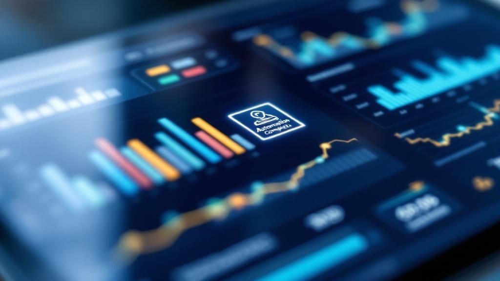 Close-up of a digital dashboard showing financial graphs and an icon labelled ‘Accounting Automation’, representing the setup of a personalised bookkeeping automation system.