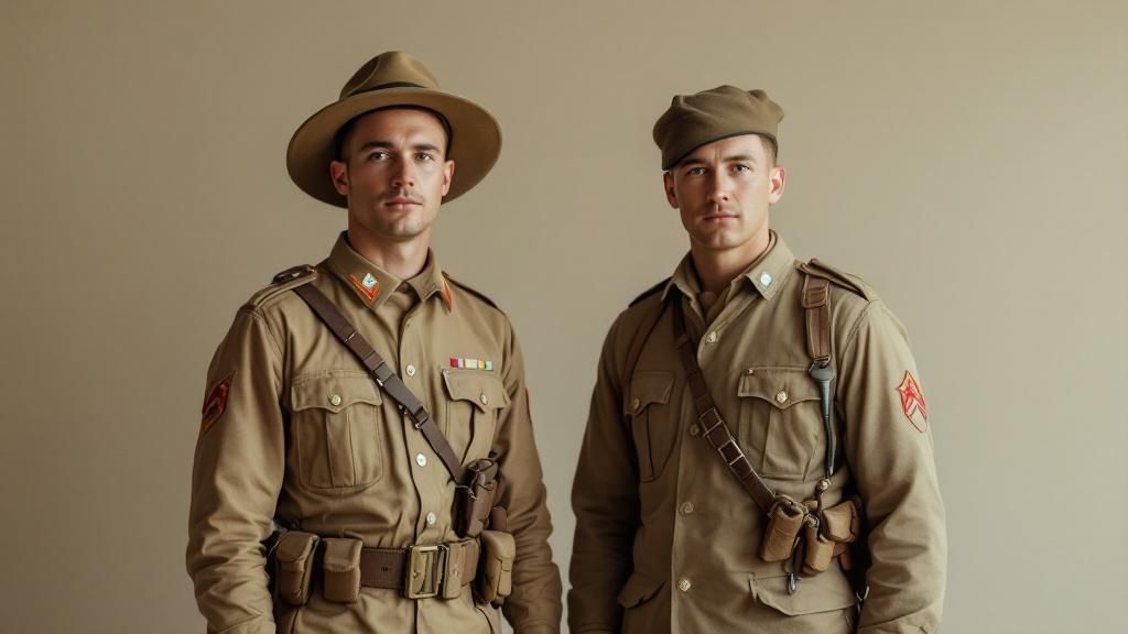 Two Australian Defence Force members in uniform standing side by side against a plain background