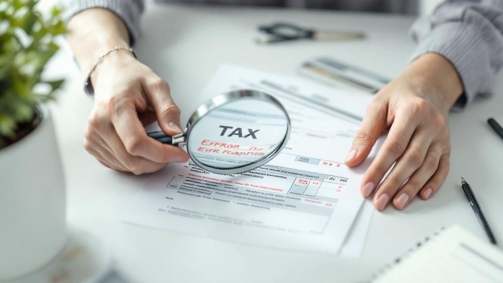 Person examining a tax document with a magnifying glass, highlighting the word 'TAX' in a close-up view.