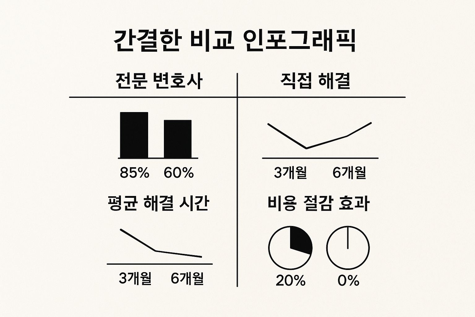 Comparison infographic showing resolution time and cost-saving effectiveness between hiring a professional lawyer and handling legal issues directly
