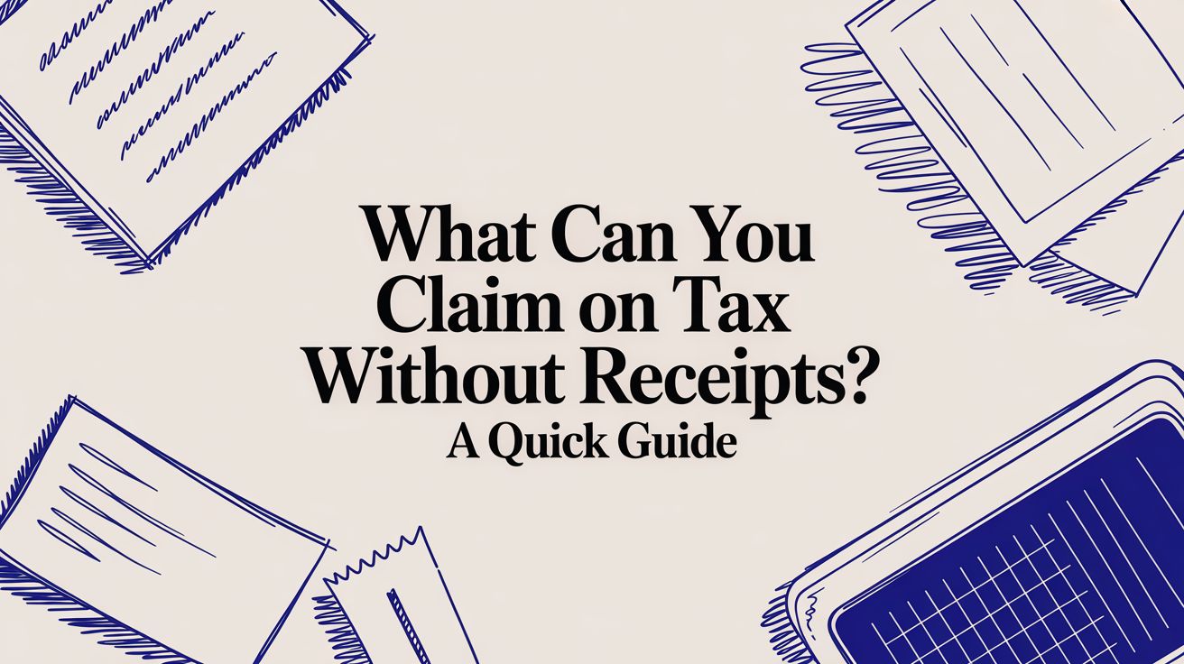 featured image displaying the title “What Can You Claim on Tax Without Receipts? A Quick Guide” over a background of scattered paper documents and receipts