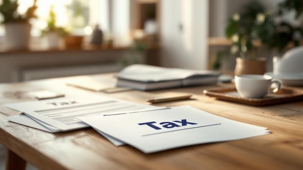 Tax documents and a pen on a home office desk, representing capital gains tax reporting in Australia
