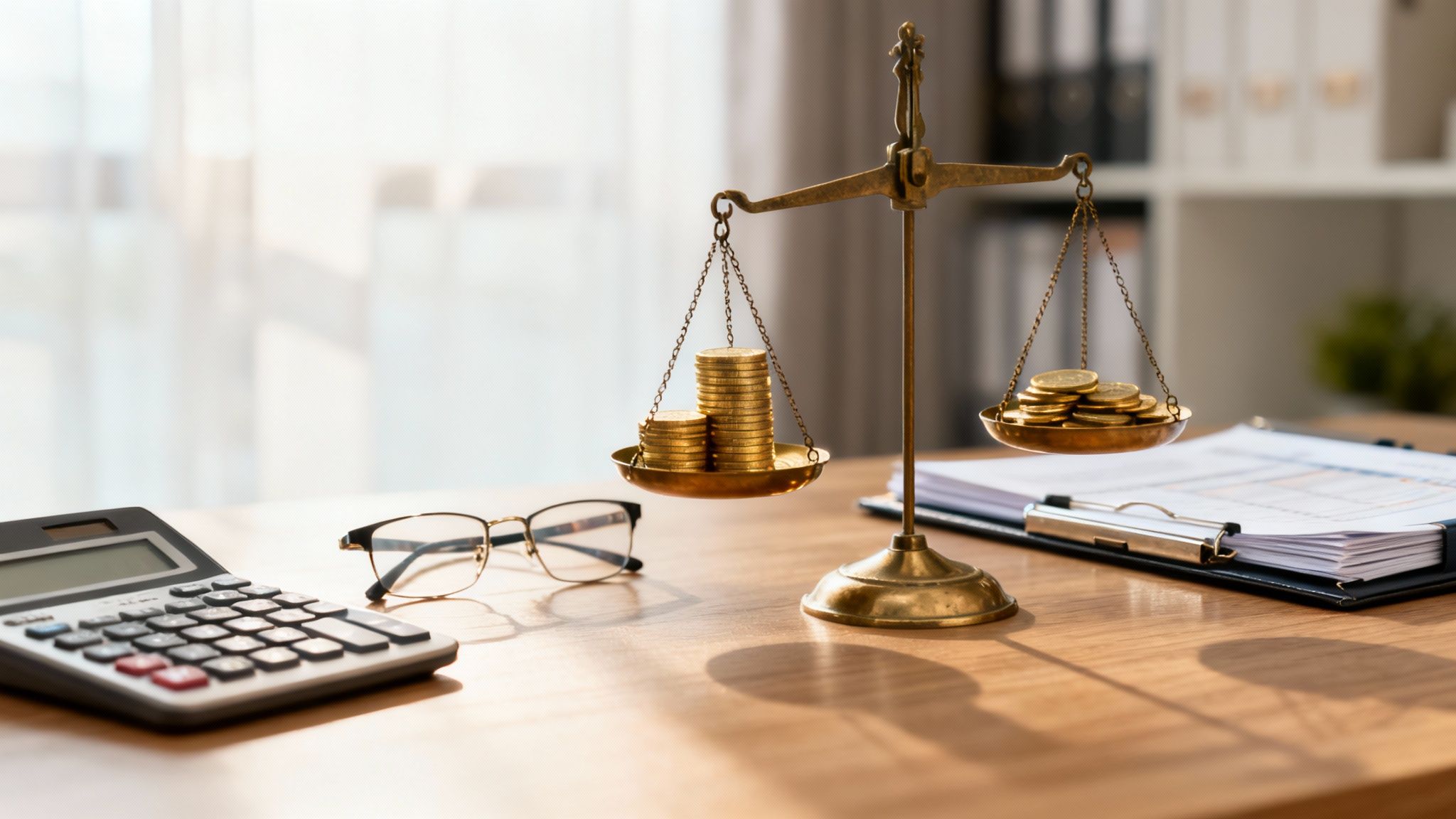 Division 293 tax 계산 방법과 절세 전략을 안내하는 세무·회계 상담 이미지(저울과 서류)