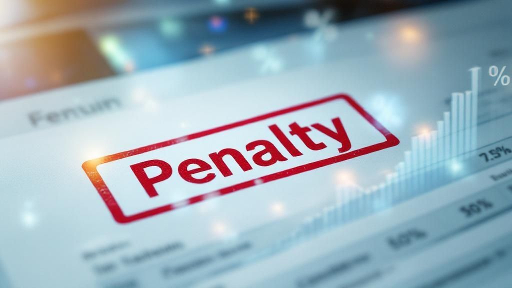 Close-up of a financial document with the word 'Penalty' highlighted in red and a rising bar graph