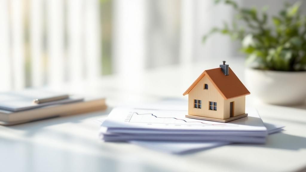 Miniature house on stacked financial documents representing property depreciation claims