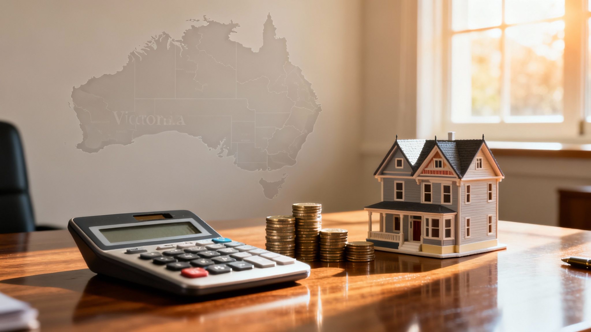 Illustration of a home model and calculator representing how Victoria land tax is calculated for property owners.