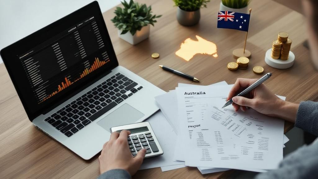 Person analyzing payroll tax documents with charts and a laptop