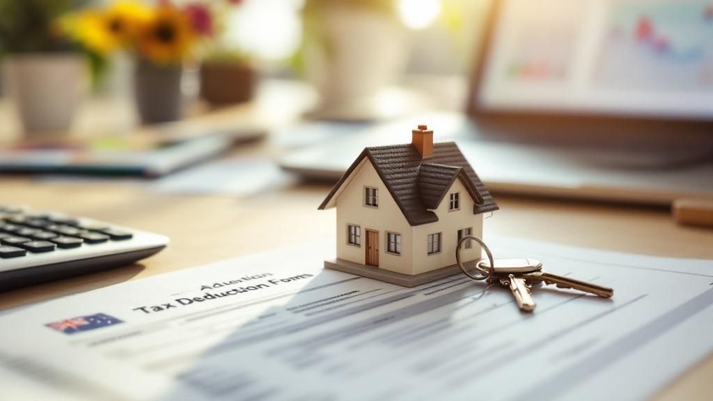 Model house with keys placed on a tax document, representing rental property tax deductions in Australia