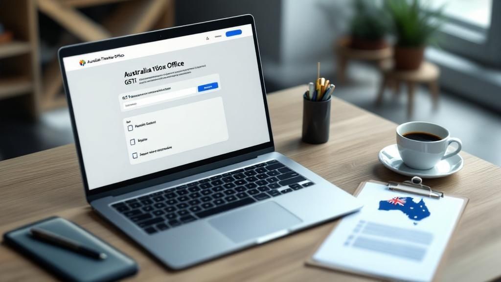 Laptop displaying an online tax consultation form with a cup of coffee and notepad beside it