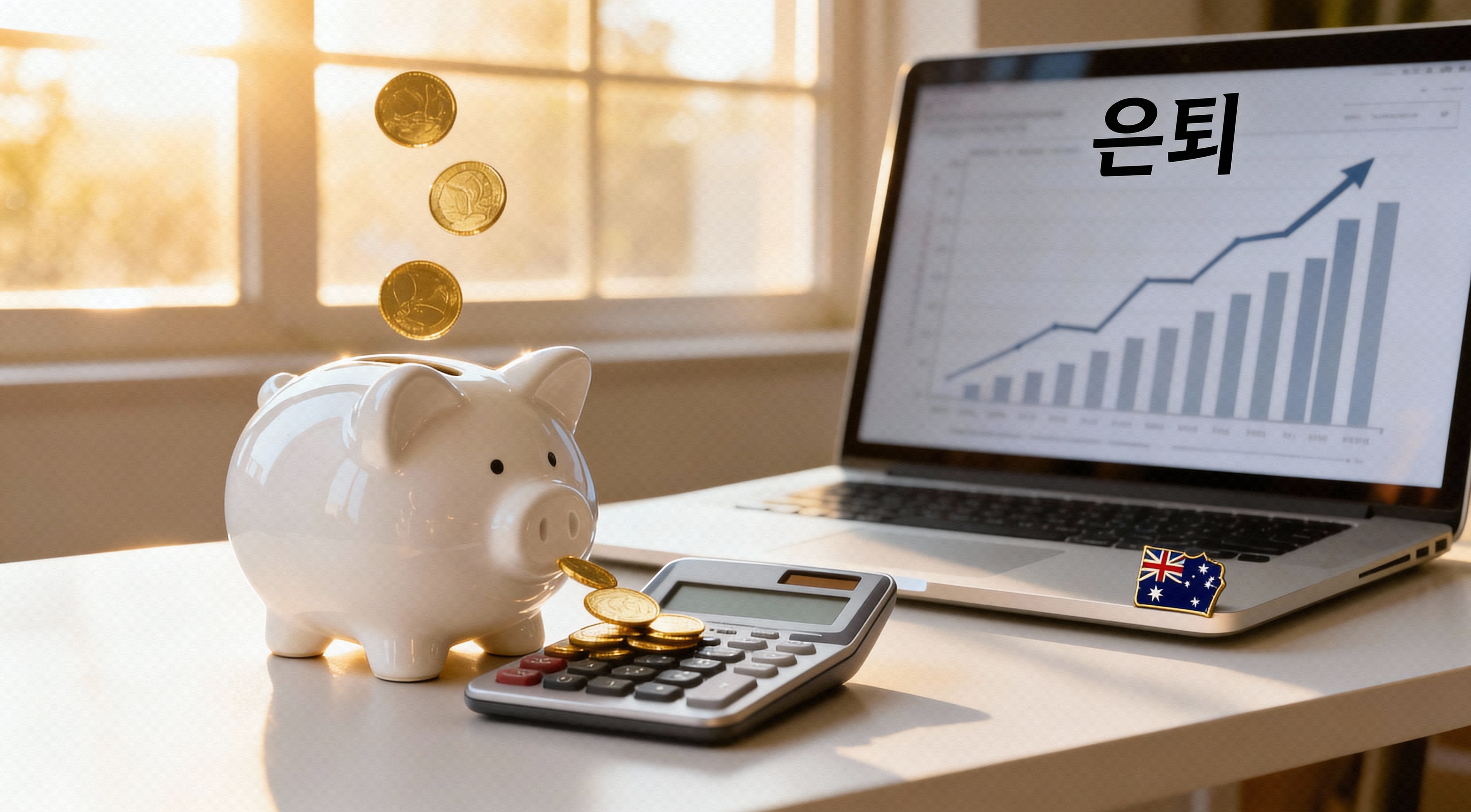 호주 저소득 근로자를 위한 LISTO 연금세 환급 제도를 설명하는 저금통과 계산기 이미지