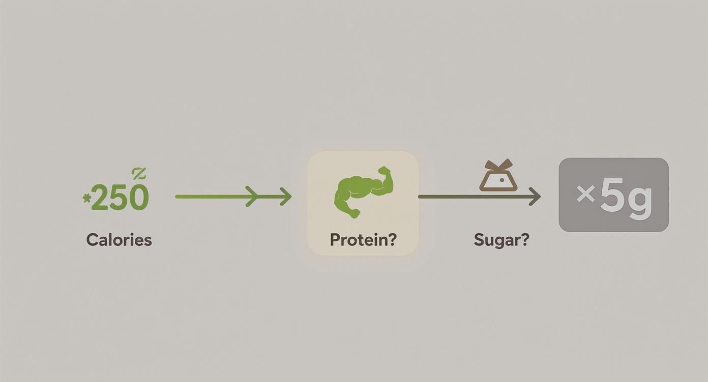 A flow diagram illustrating how 250 calories can be converted into protein or sugar at 5g.