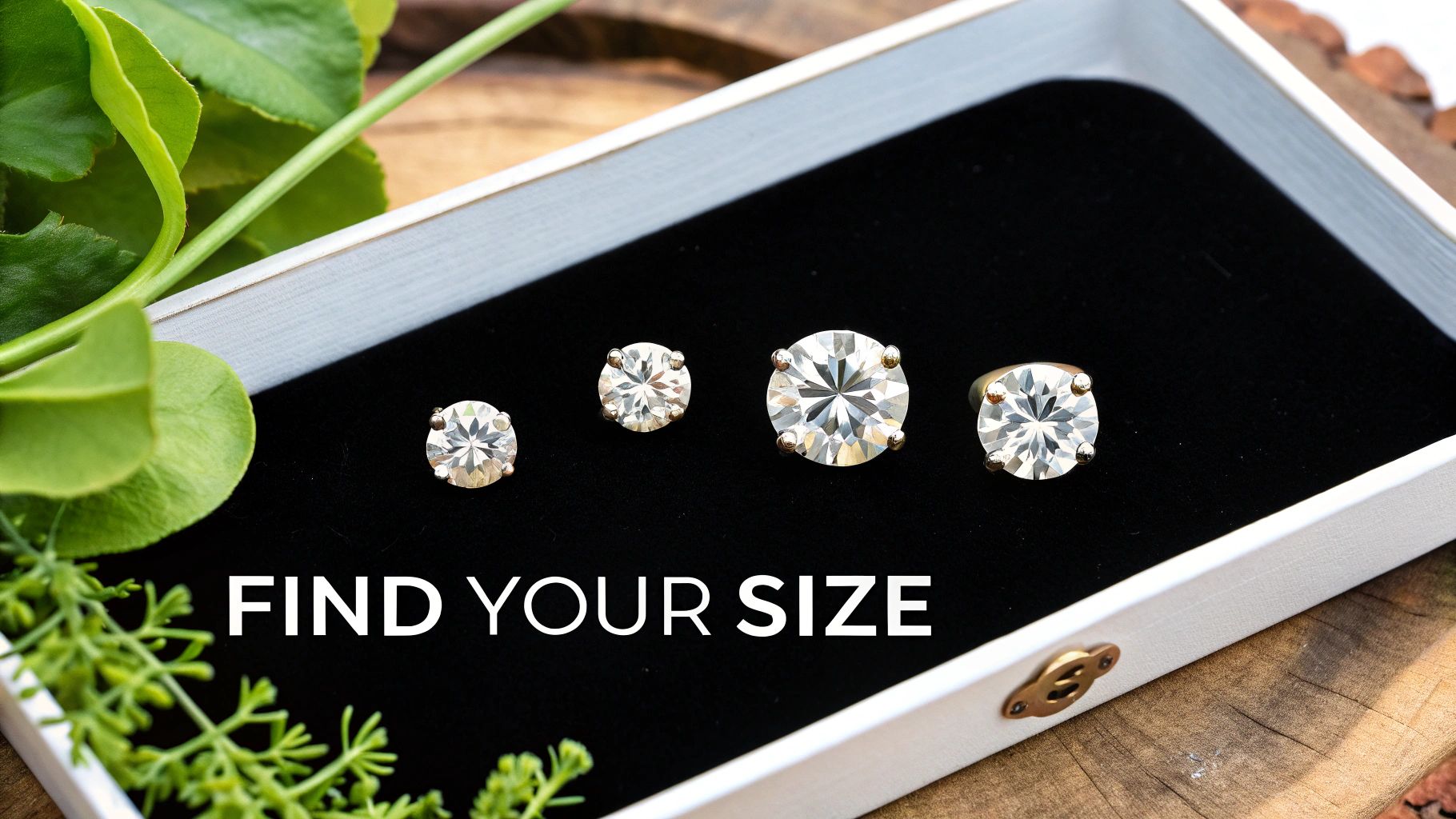A collection of round moissanite stud earrings in different sizes displayed on black velvet.
