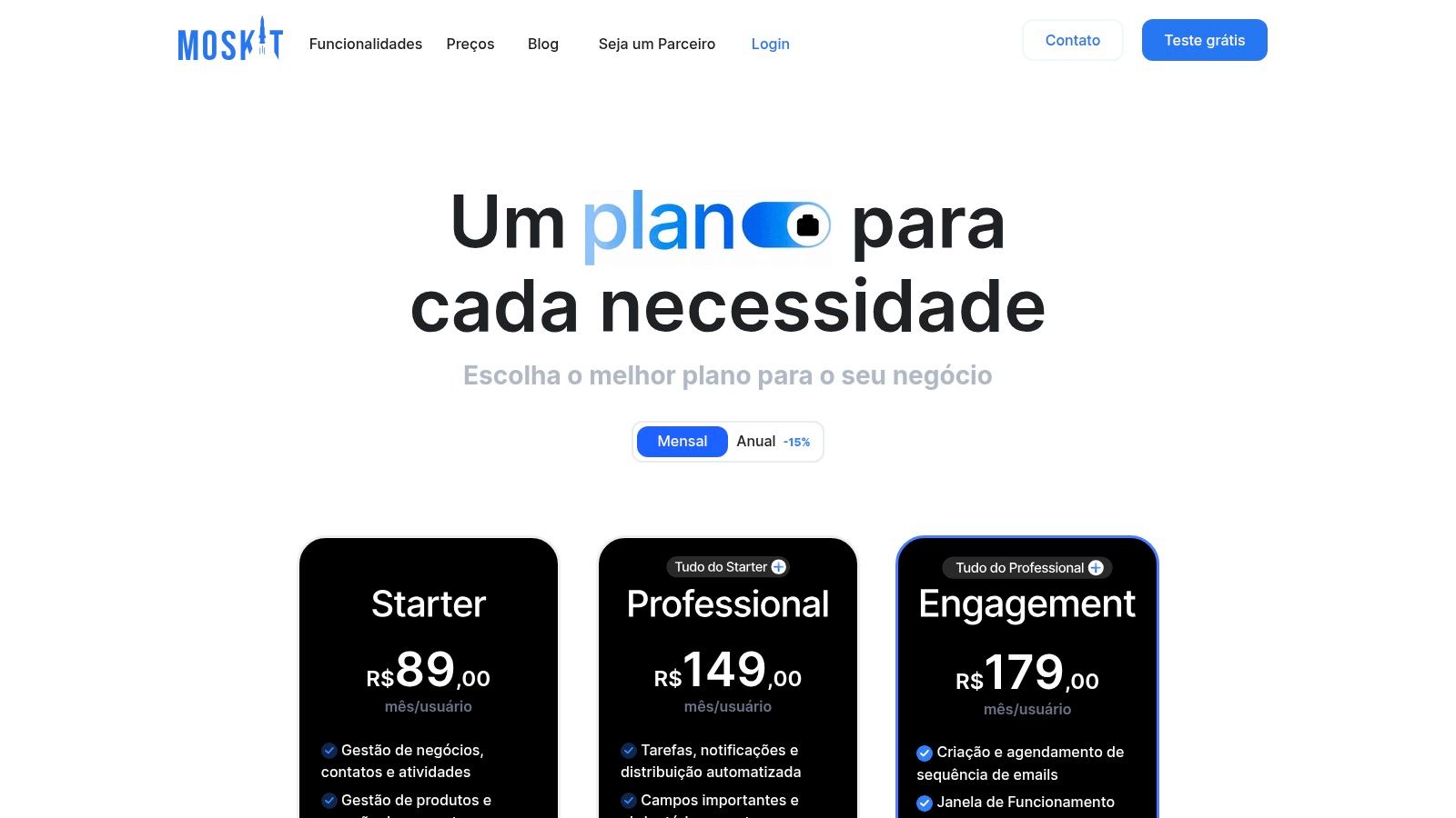 Interface do Moskit CRM