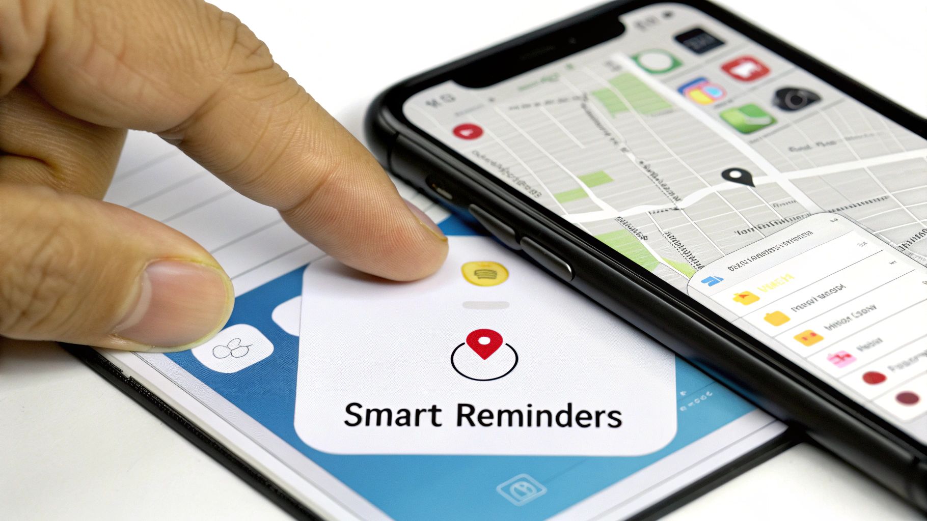 A person organising tasks on an iPhone screen showing the Apple Reminders app