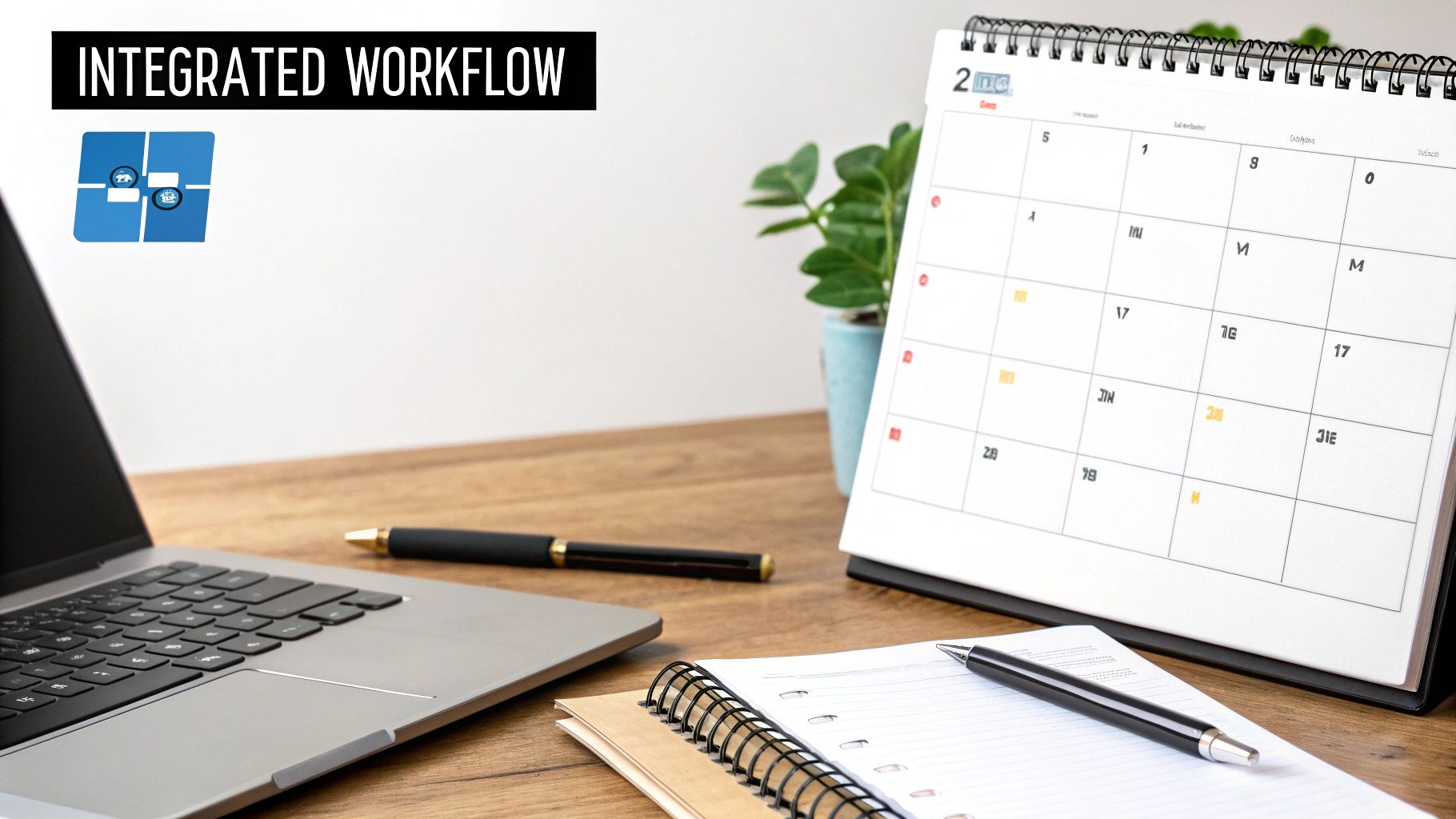 A person working at a desk with an organised calendar and email interface on their computer screen