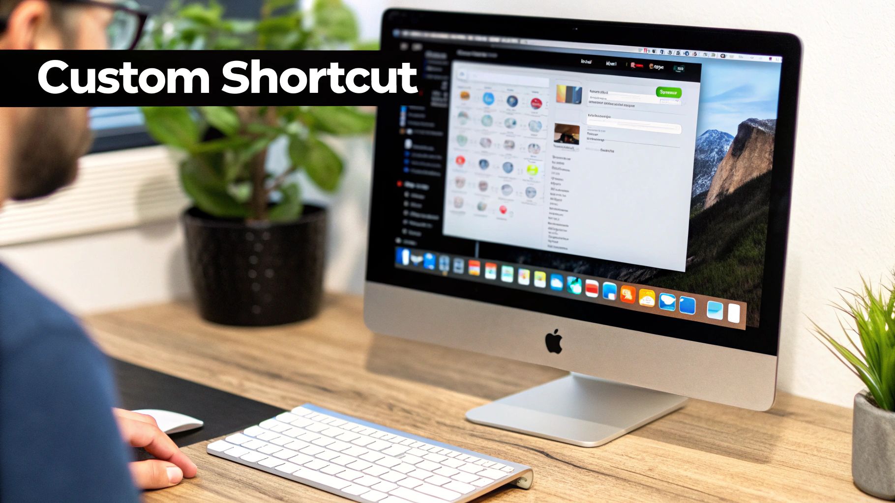 A person pointing at a computer screen showing the Task Manager icon