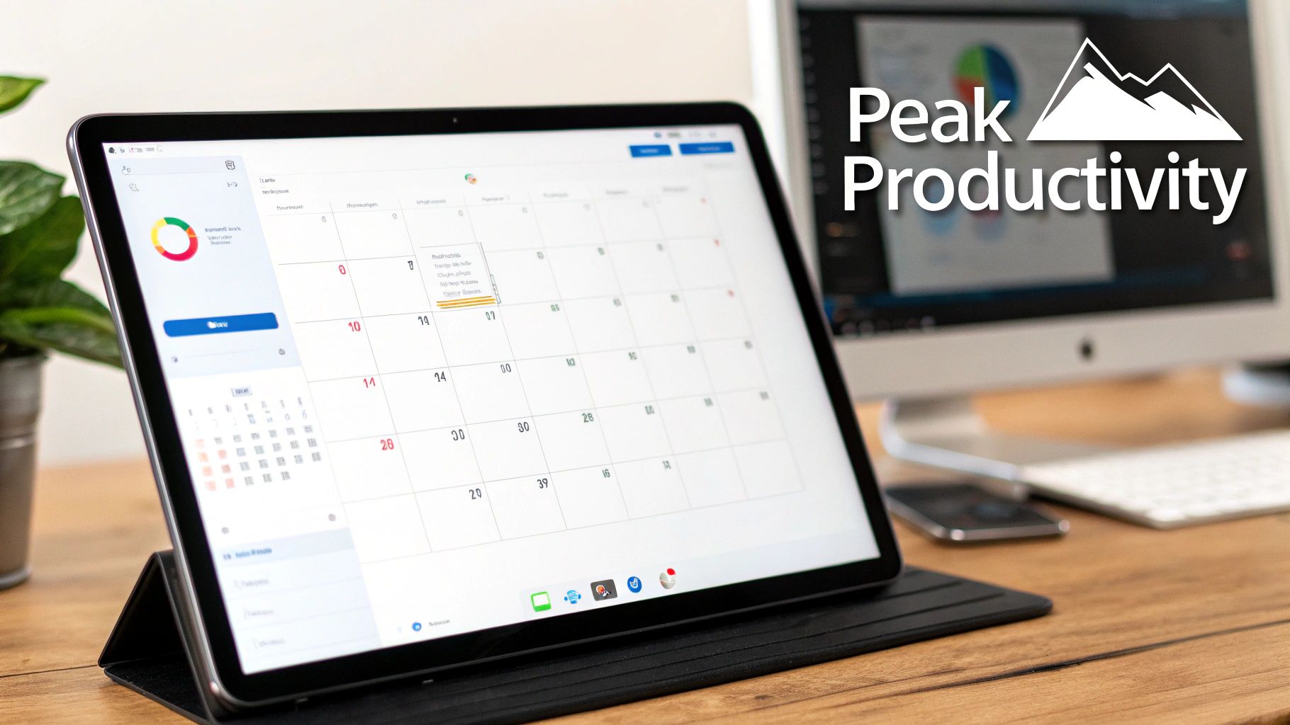 A focused desktop setup with the Google Calendar app open, showing an organised weekly schedule.