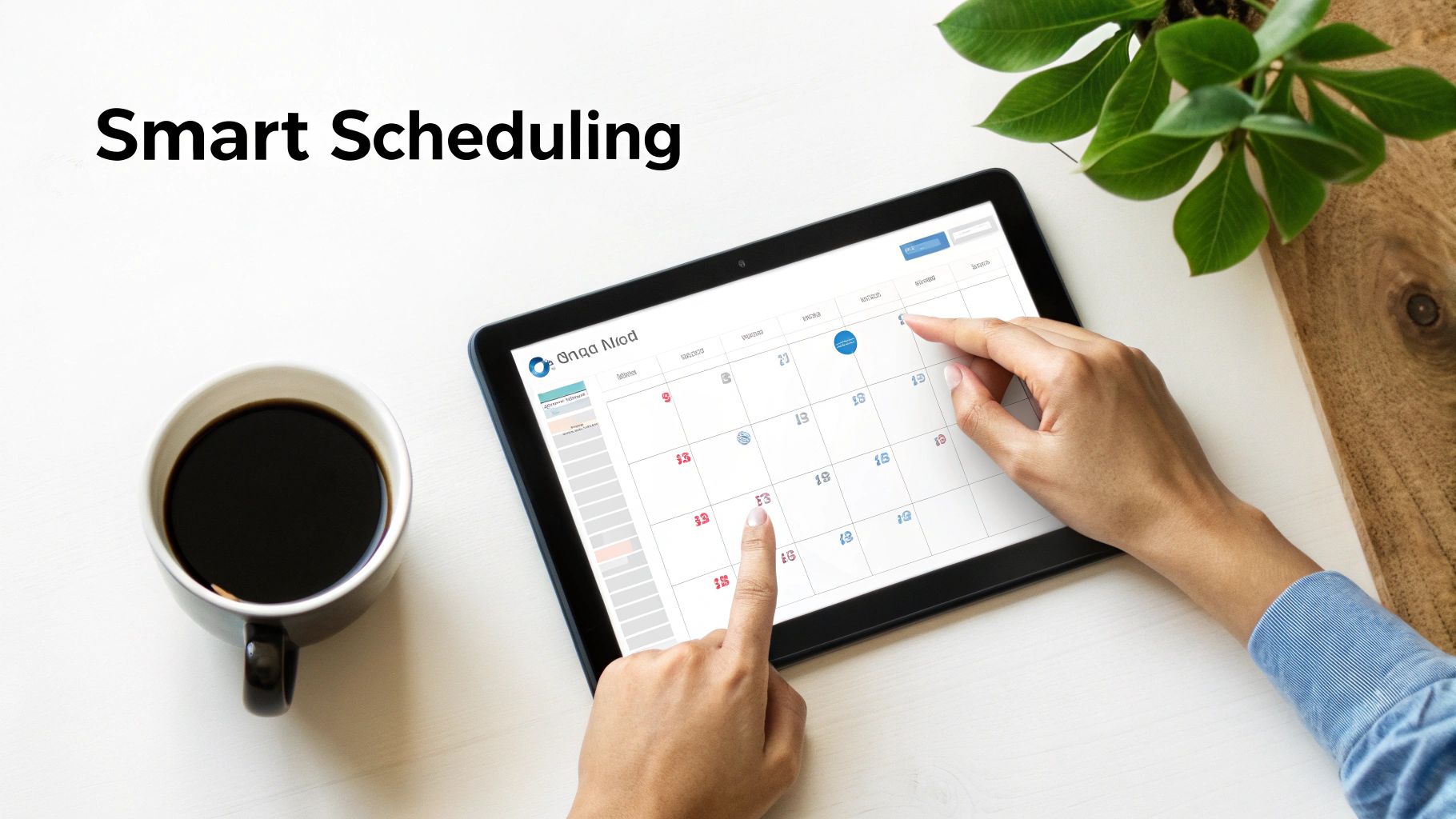 A professional's calendar on a screen, with AI suggesting optimal meeting times.