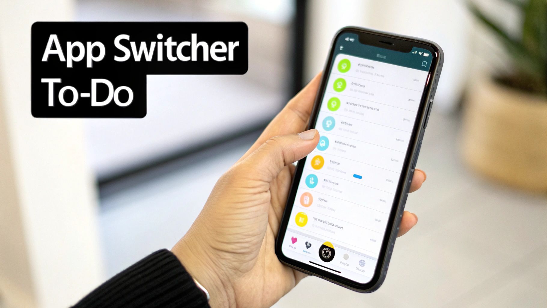 An iPhone displaying the app switcher and a to-do list app side-by-side