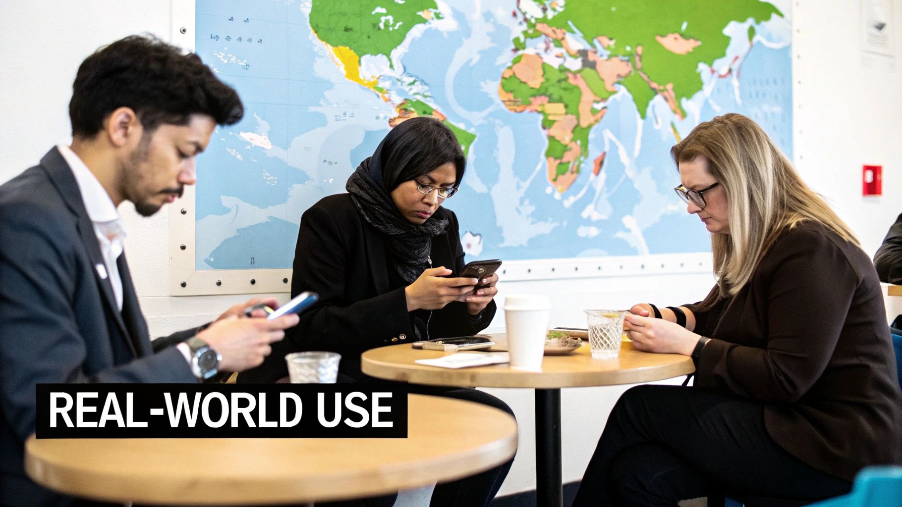 A person at a crossroads looking at two signs, one pointing to "Threema" with an anonymity icon and the other to "Signal" with a free access icon