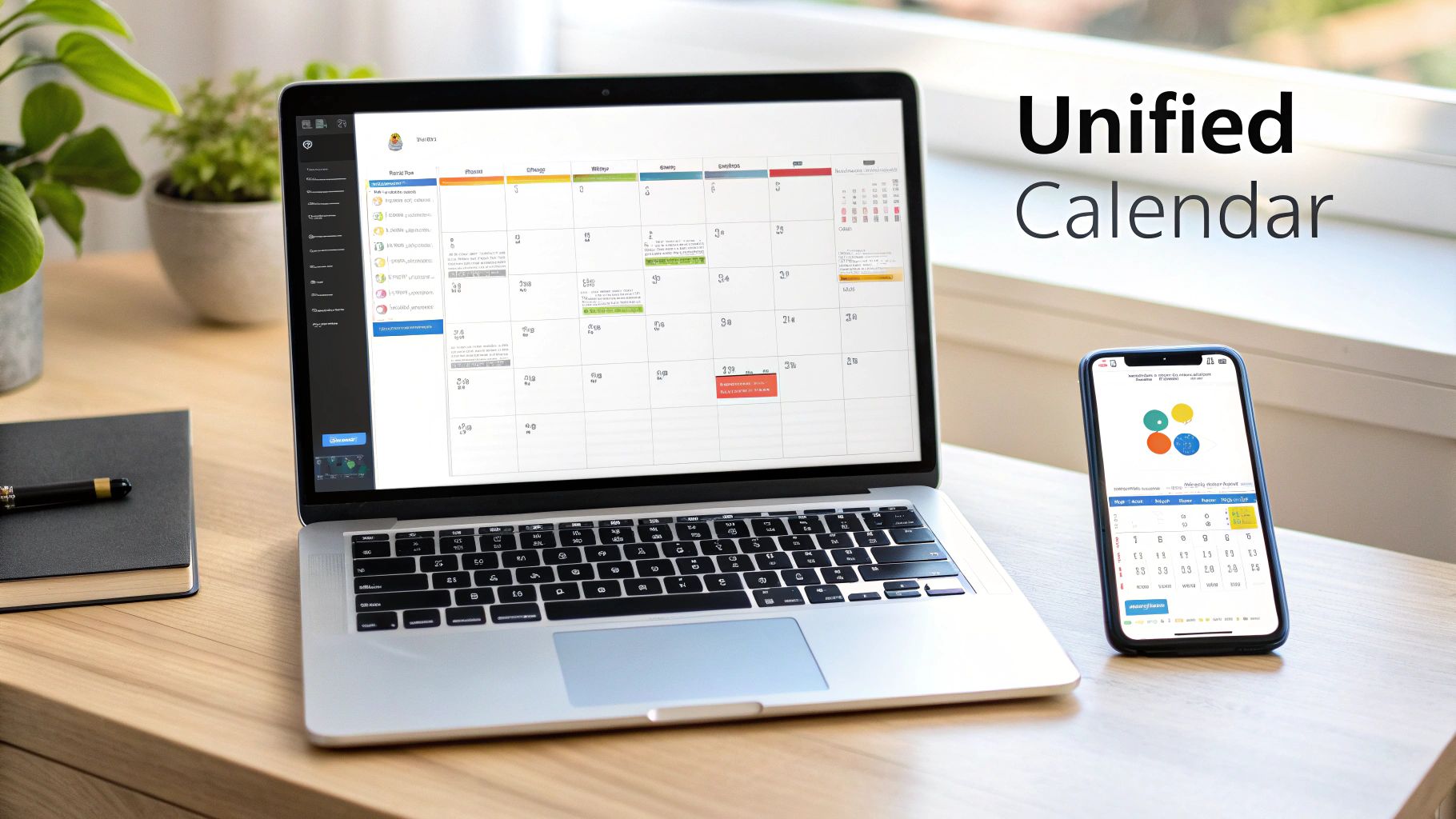 A person looking at a unified calendar view on a laptop screen