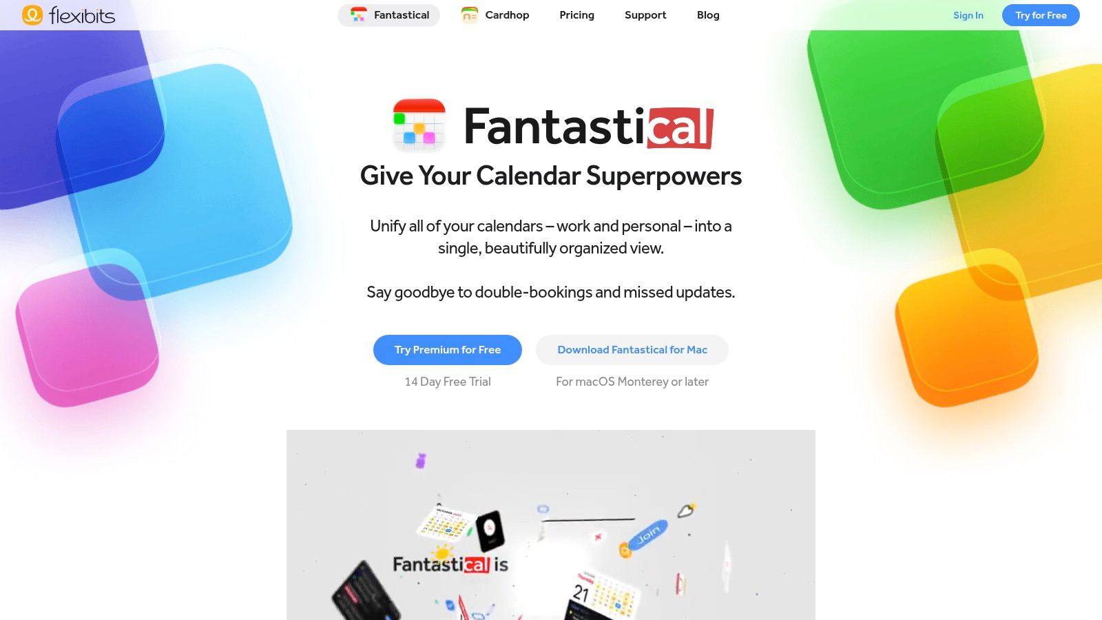 Fantastical's calendar view showing tasks and events for time blocking