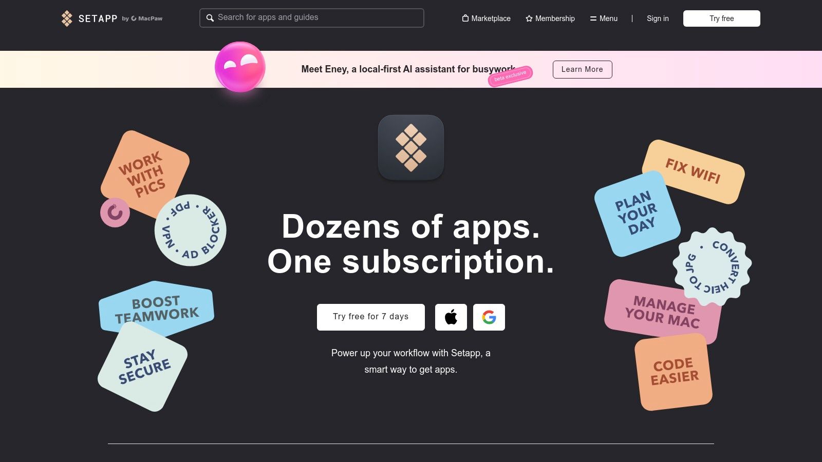 Setapp's interface showing a collection of available productivity apps on macOS