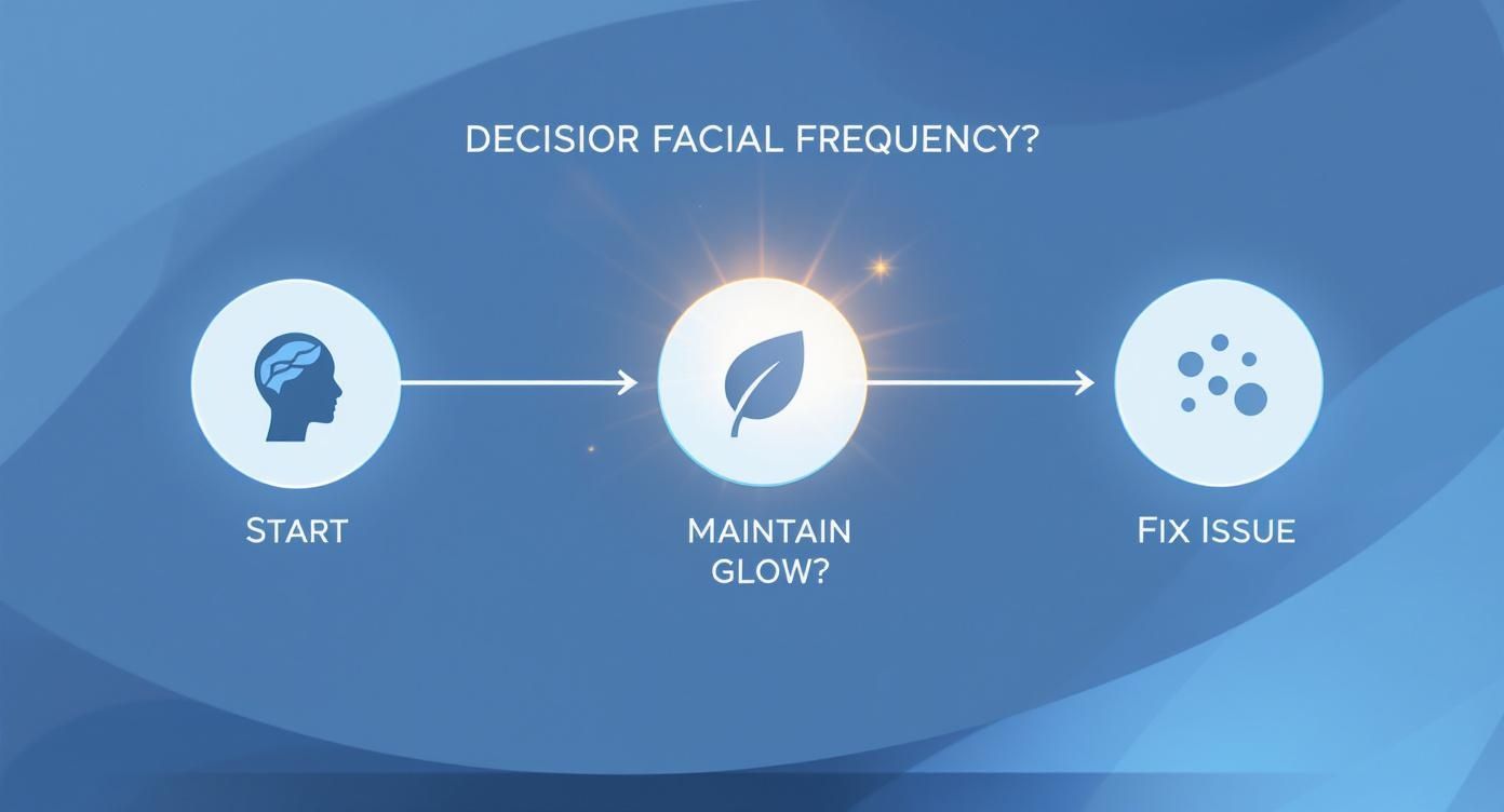 Flowchart illustrating a facial frequency decision process: Start, Maintain Glow, or Fix Issue.