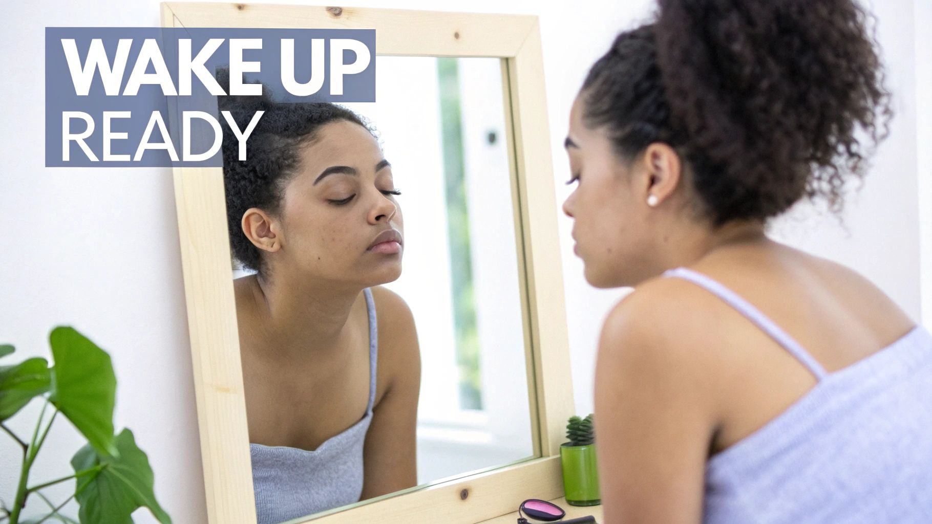A woman smiling with her eyes closed, showcasing her perfectly lifted and tinted eyelashes.