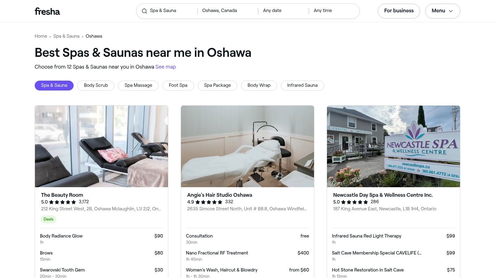 Fresha – Oshawa/Whitby Spa Listings