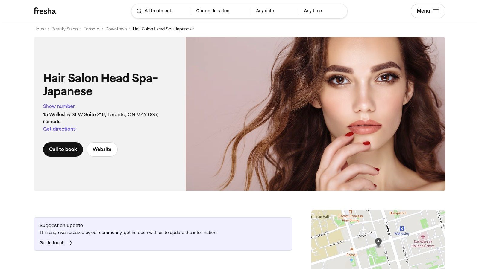 Hair Salon Head Spa–Japanese (Fresha listing, Downtown Toronto)