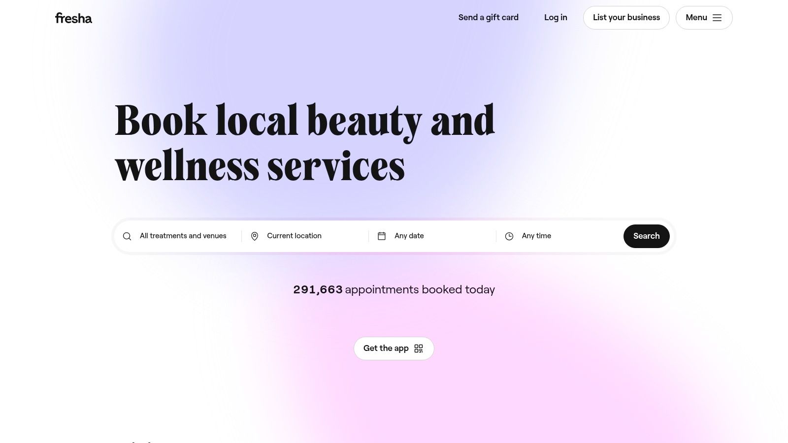A screenshot of the Fresha website interface showing salon search results