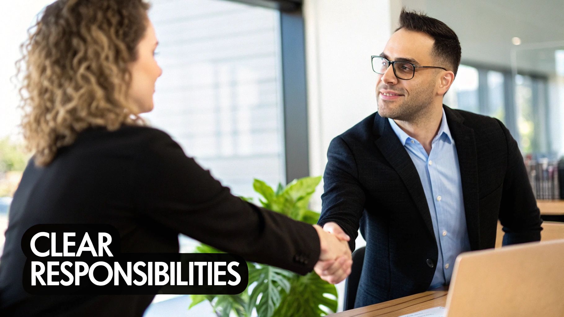 A person smiling and looking at a well-structured plan