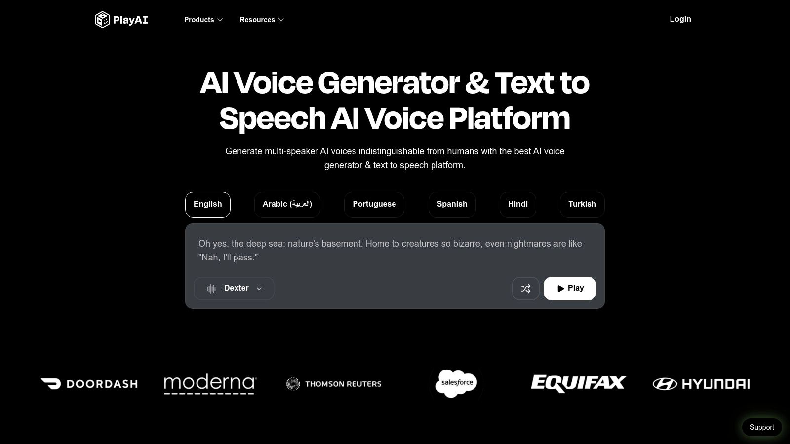 PlayHT's studio interface for generating AI voice-overs