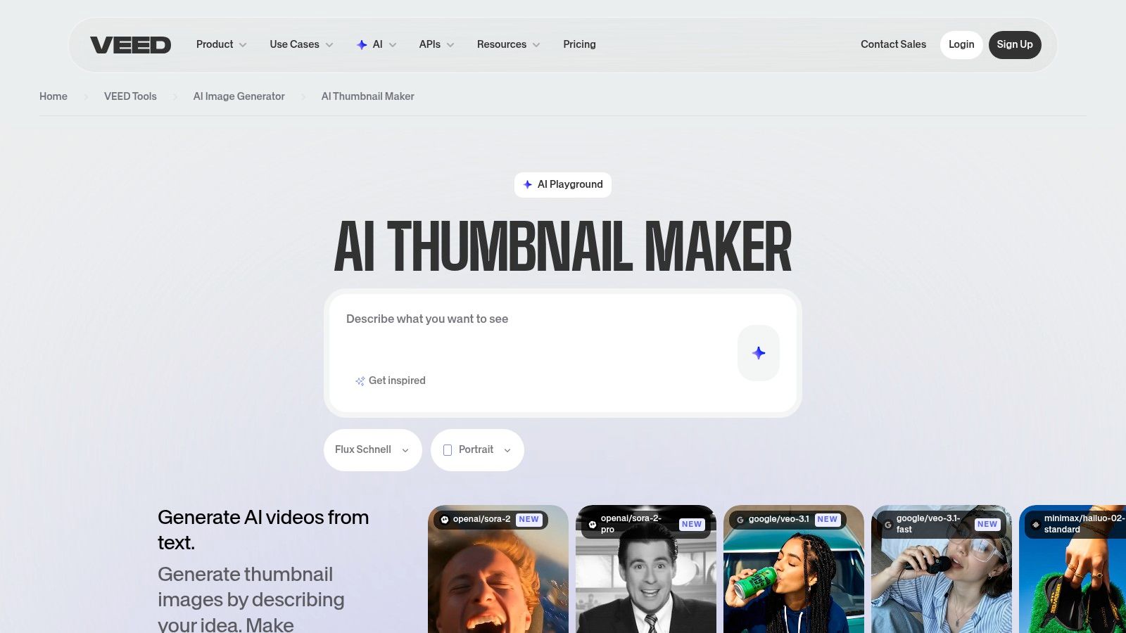 VEED.IO AI Thumbnail Maker Interface