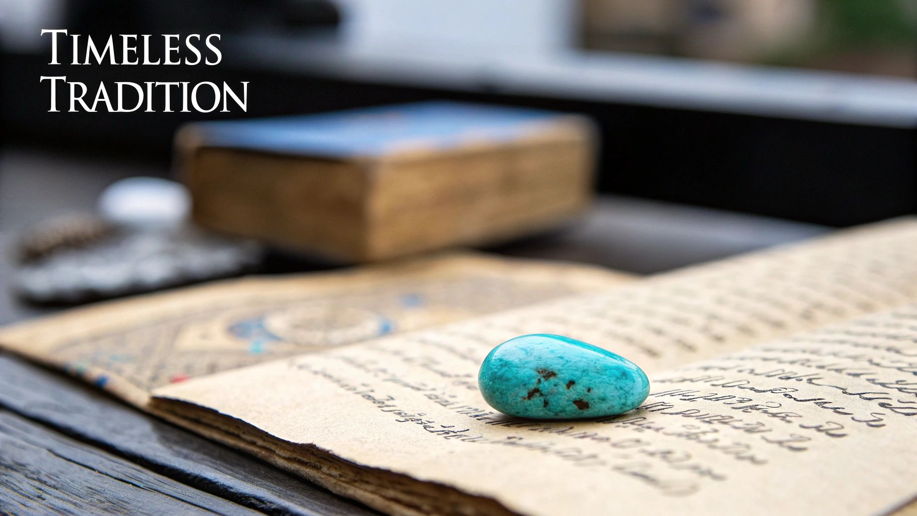 A close-up of a Southwestern-style turquoise bracelet, showing the intricate silverwork and the stone's natural matrix.