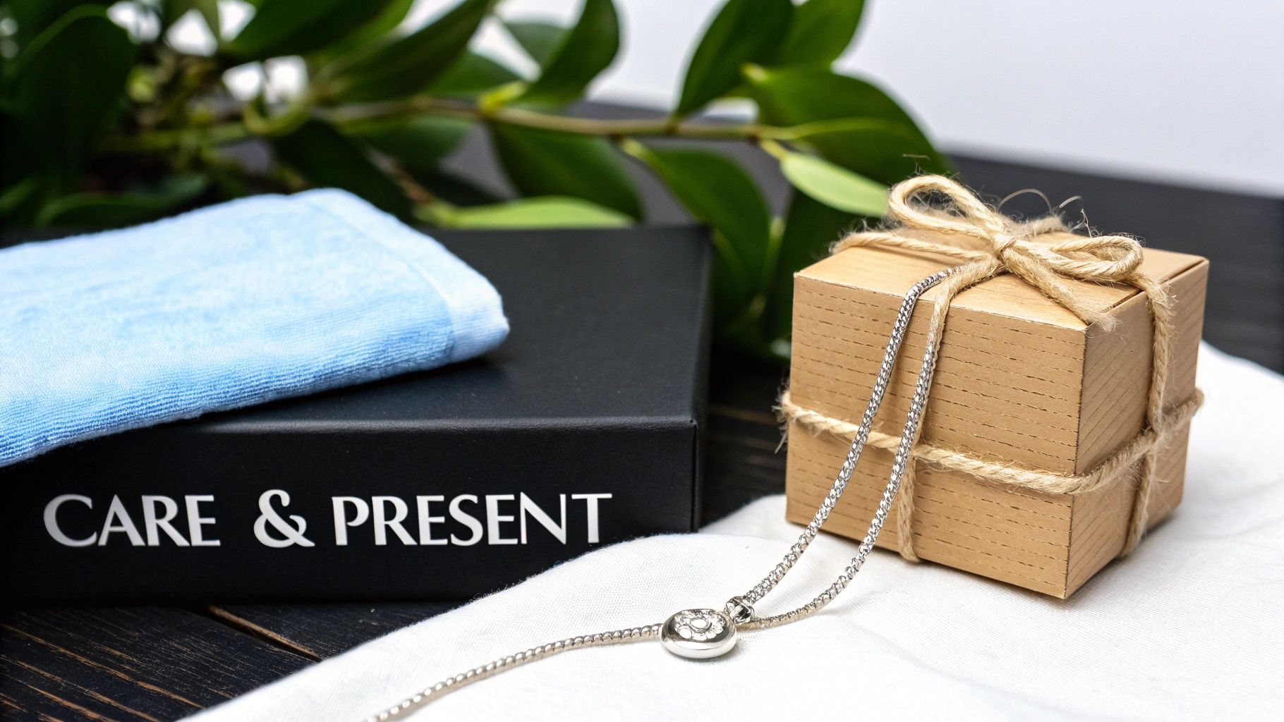 A rustic wooden box holding a Southwestern-style turquoise necklace.