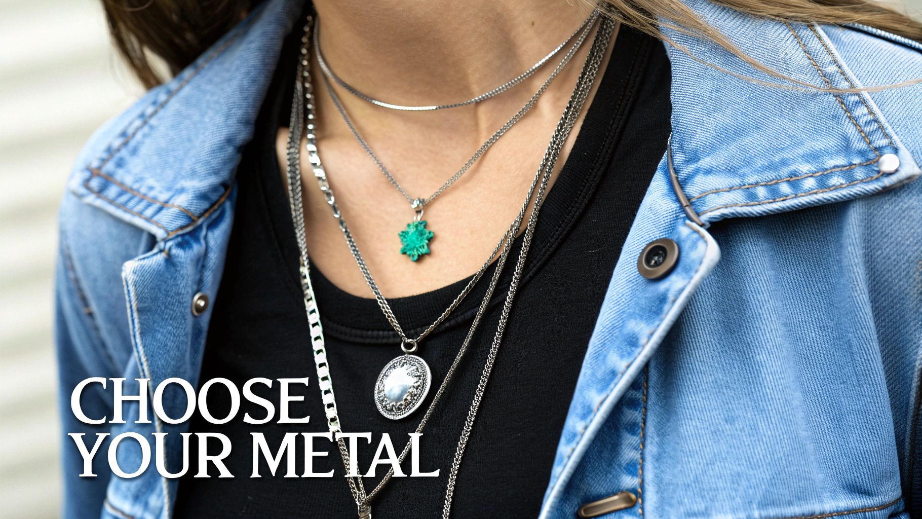 A woman wearing layered southwestern jewelry, including turquoise rings and silver bracelets, showcasing the sterling silver vs stainless steel jewelry aesthetic.