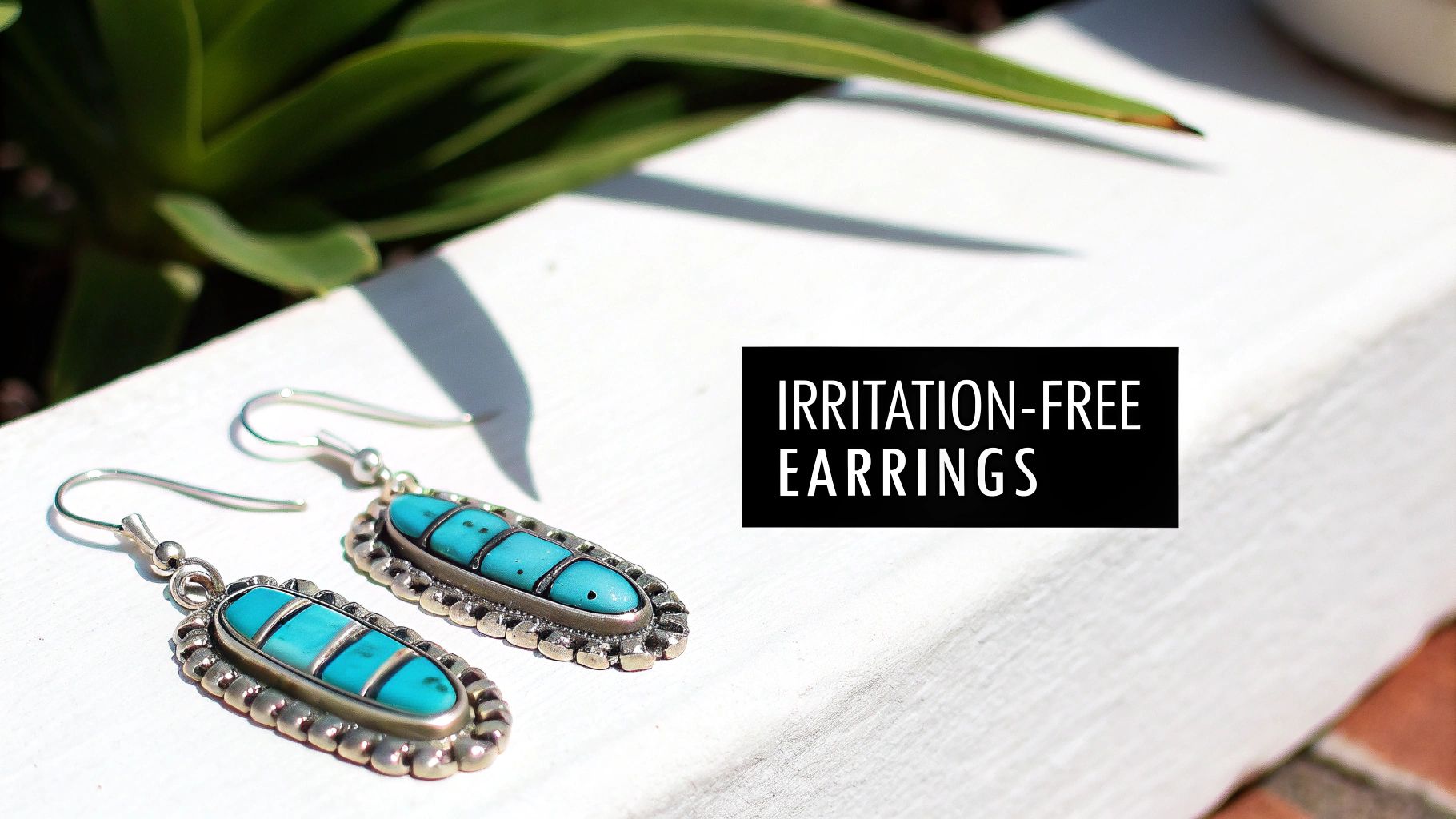 A woman wearing large, circular Southwestern-style earrings with turquoise details.