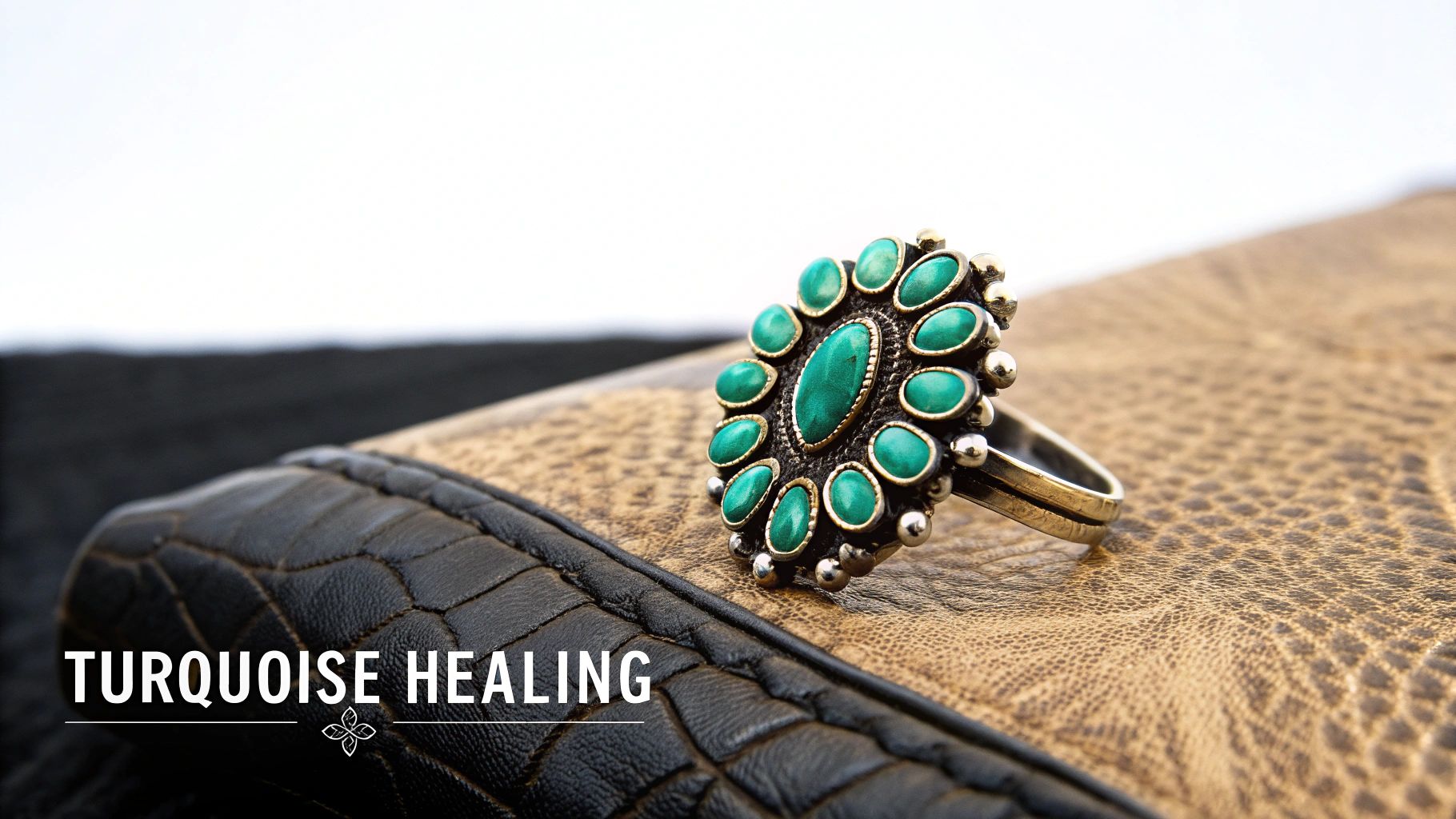 A person wearing several Southwestern-style turquoise rings and bracelets, showcasing the stone's vibrant color.