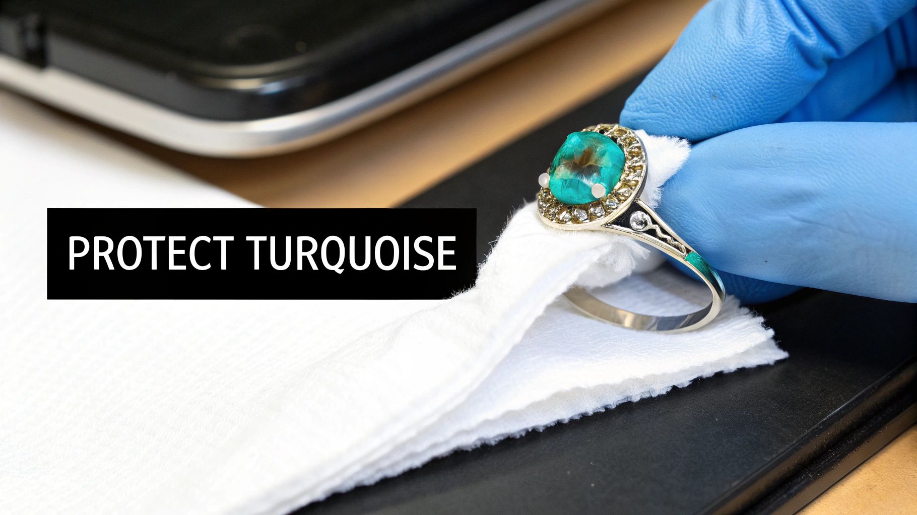 A handcrafted Southwestern silver ring with a large turquoise stone set in a detailed bezel.