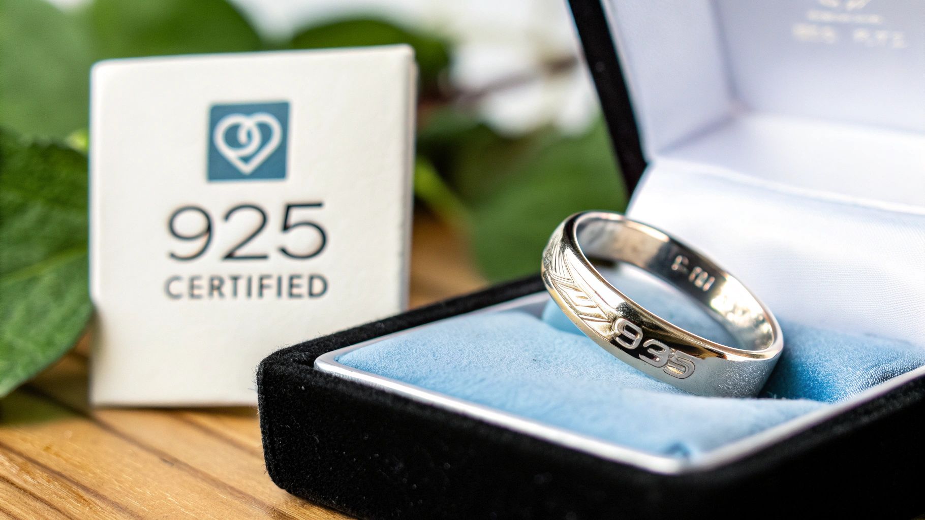 Close-up of a 925 stamp on a piece of Southwestern sterling silver jewelry.