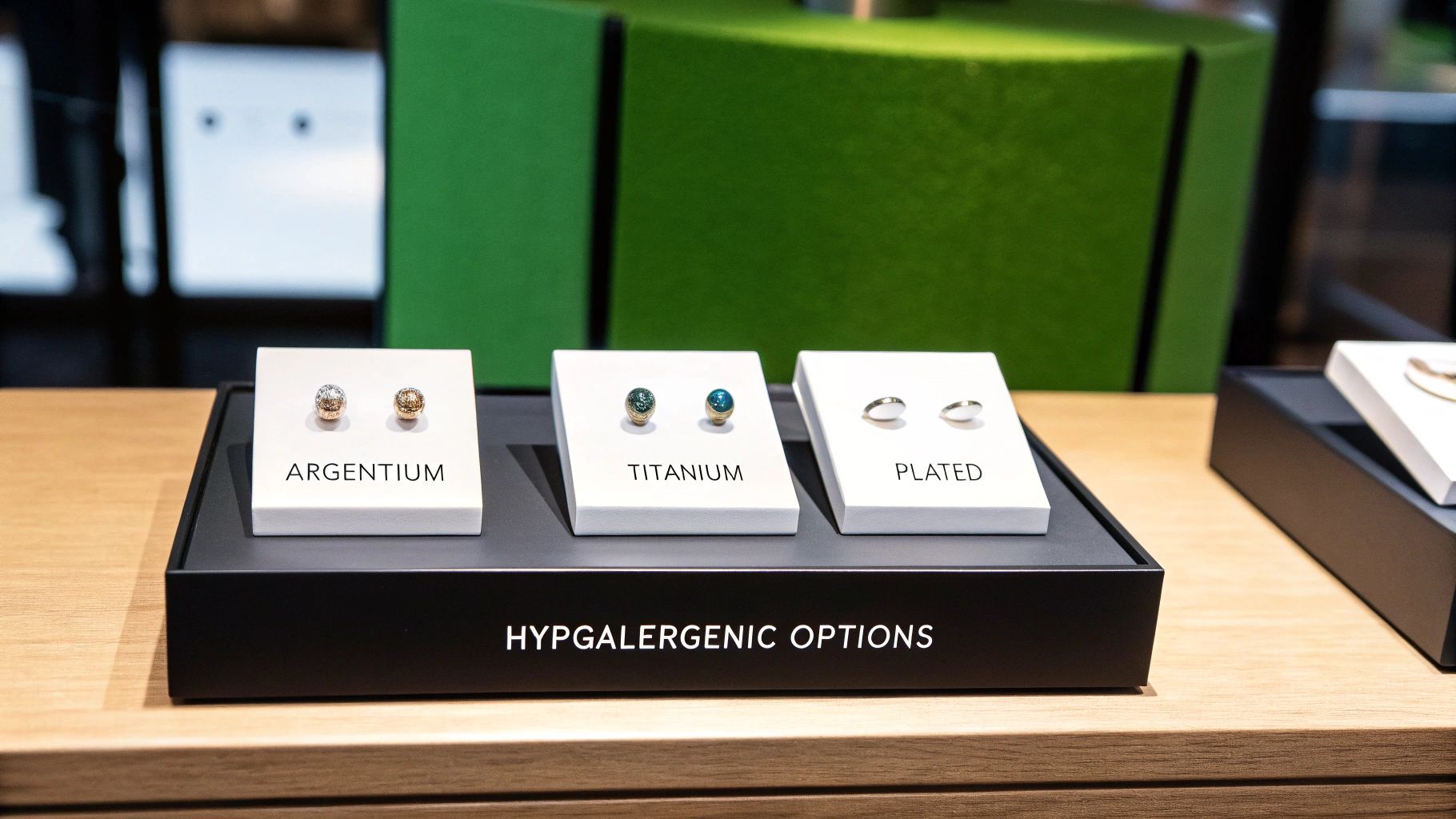 A collection of Southwestern-style hypoallergenic jewelry pieces, including some with turquoise stones, laid out on a rustic wooden surface.