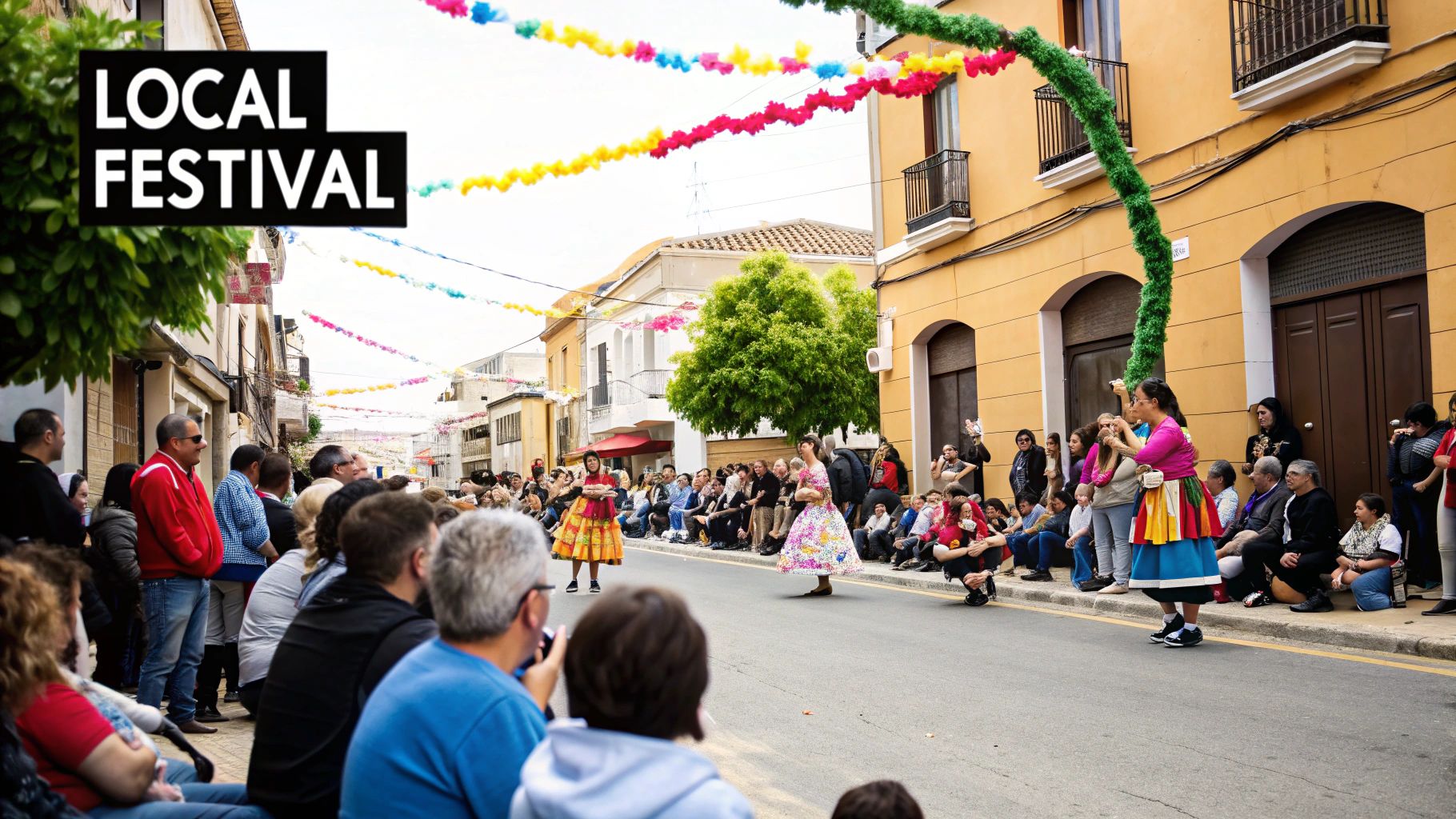 Dancers in colorful costumes at a festival.