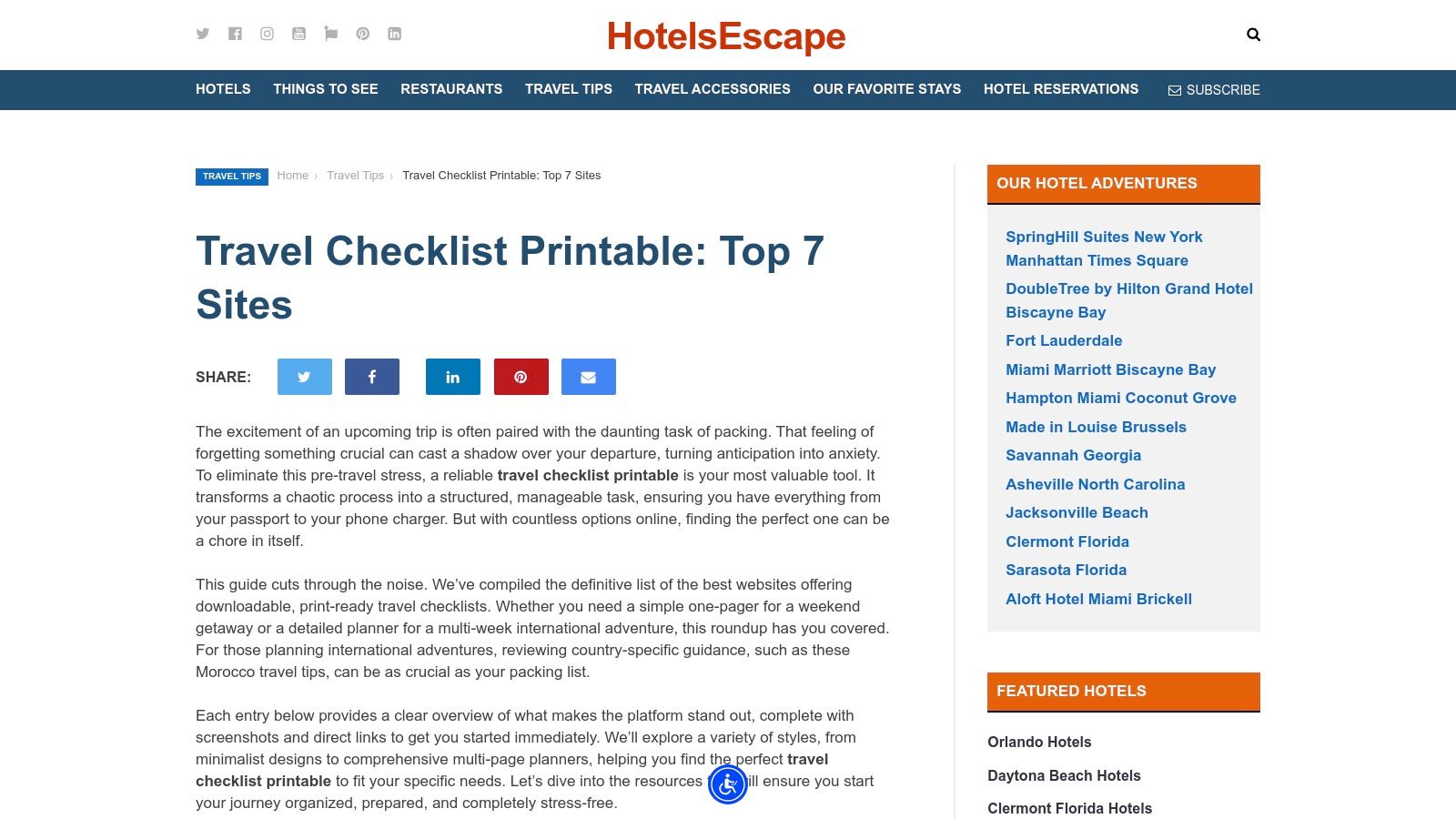 A travel checklist printable from HotelsEscape