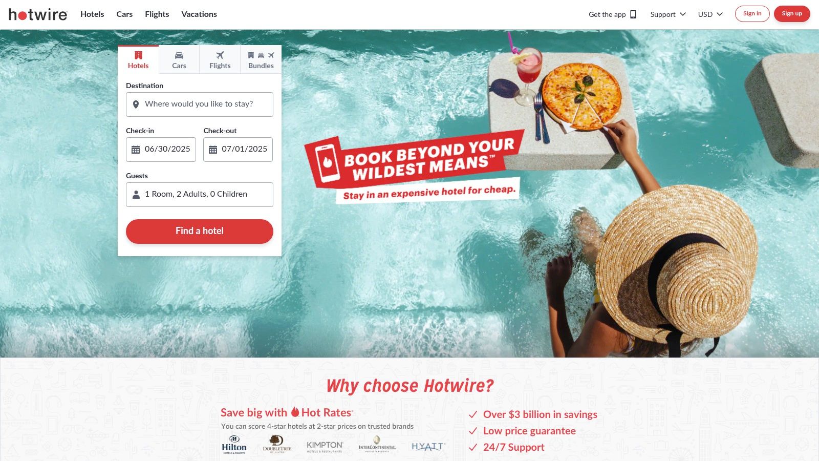 Hotwire Hot Rate hotel deals interface