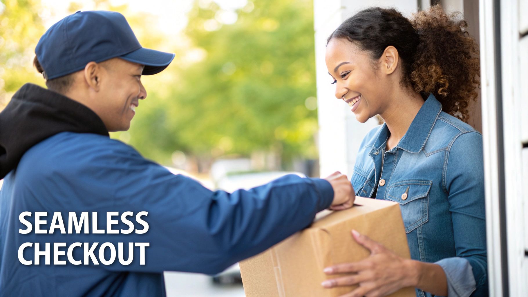 A customer completing a secure online payment on a smartphone, with shipping boxes in the background, symbolising local ecommerce fulfilment in Dubai.